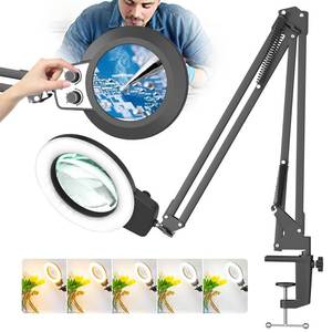 lot 61794 image: HITTI 12X Ultra Long Magnifying Glass with Light and Clamp, Infinite Color Brightness Workbench Light, Hands Free LED Magnifier Light Stand for Crafts Reading Painting Soldering (12X 27.5In Clamp) - Retail $30