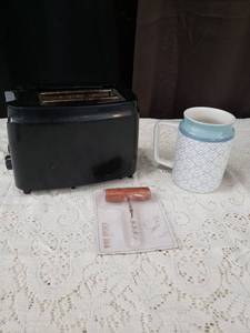 lot 9 image: Kitchen Bundle - Black Toaster, Edible Coffee Mug, and Wine Opener