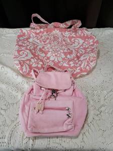lot 26 image: Pink Damask Tote Bag and Mini Backpack Set