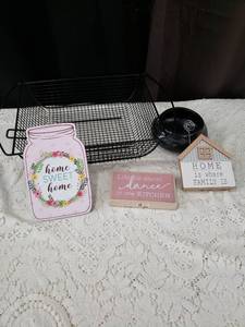 lot 32 image: Home Decor Bundle with Wire Basket and Ceramic Bowl