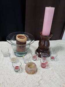 lot 36 image: Candle Making Set with Glass Bowl and Wooden Candleholder