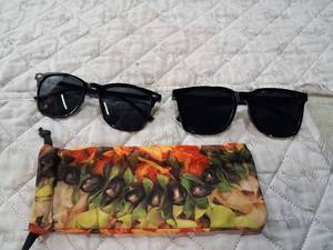 lot 47 image: Black Sunglasses Set with Floral Carrying Pouch