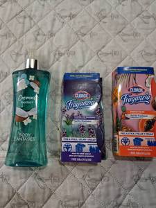 lot 55 image: Body Fantasies Coconut Fantasy Body Spray and Clorox Fraganza Air Fresheners Bundle