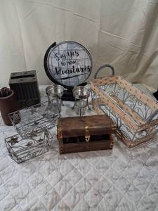 lot 96 image: Mixed Home Decor Collection with Baskets, Storage Boxes and Metal Organizers