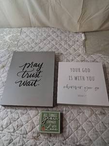 lot 102 image: Religious Inspirational Wall Art Set with Biblical Quotes