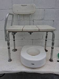 lot 114 image: Medical Shower Bench with Backrest and Toilet Seat Riser