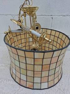 lot 120 image: Tiffany Style Geometric Pendant Light with Brass Fixture