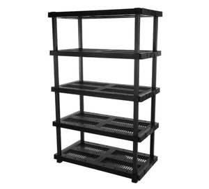 lot 21 image: HDX 5-Tier Black Plastic Storage Shelving Unit - Retail $110