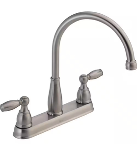 lot 24 image: Delta Stainless Steel Kitchen Faucet with Two Handles - Retail $99