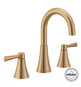 lot 30 image: Moen Brushed Gold 2-Handle Widespread Bathroom Faucet - Retail $160
