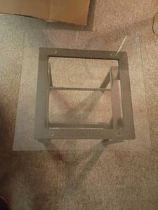 lot 956 image: Glass Side Table with Metal Base.  16 x 20 x 20.   Matches lots 954 and 955