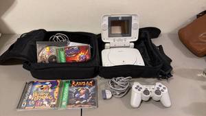 lot 1000 image: PSone mobile monitor color led screen with case, games and one controller