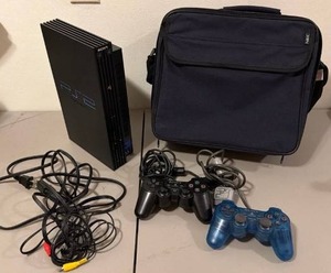 lot 1001 image: Play Station 2 game console with cords, 2 controllers and bag