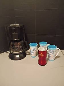 lot 1107 image: Gevalia Coffee Maker with Mugs and Water Cup