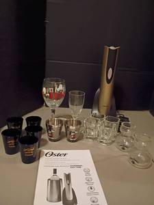 lot 1115 image: Oster Electric Wine Opener, Wine Glasses and Shot Glasses