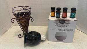 lot 1209 image: DoTerra Petal Diffuser with Essential Oils and Metal Basket Holder Set