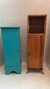 lot 1230 image: Small Wooden Storage Cabinets with Doors. Tallest one is 23x7x7