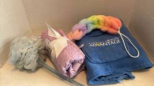 lot 1233 image: Spa Bath Set with Towels and Rainbow Loofah