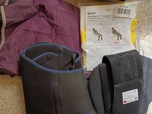 lot 1243 image: Medical Comfort Glide Repositioning Sheet,  Back Brace, Mega Mover Transport Chair and a Pakone 637 LSO