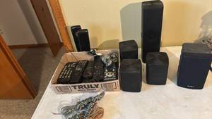 lot 1290 image: Home Theater Speaker System with Remotes and Cables