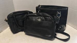 lot 1309 image: Black Leather Handbag Collection Set of 3