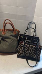 lot 1311 image: Designer Handbag Collection - Canvas Tote and Animal Print Purses