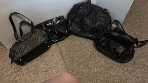 lot 1313 image: Black Leather Handbag Collection - 4 Pieces