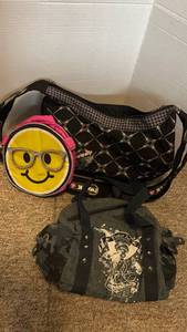lot 1320 image: Alternative Fashion Black Bag Collection with Smiley Face Accessory