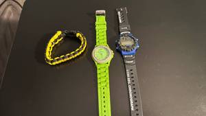 lot 1414 image: Mixed Watch and Bracelet Lot - Digital Sports Watch, Green Fashion Watch, Paracord Bracelet
