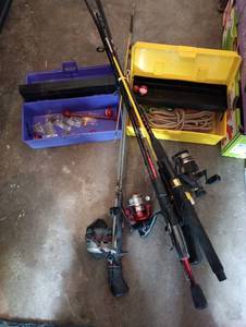 lot 2006 image: Fishing poles (Shakespeare) and tackle boxes wcontance