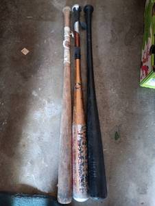 lot 2008 image: 3ea baseball bats (wood,plastic and metal)