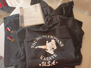 lot 2211 image: 3 Sets of Tae Kwon Do Uniforms.  Adult size M, Childs size 12 and Childs size 8
