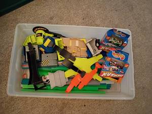 lot 1054 image: Hot Wheels Track and 2 Hot Wheels Motorized XV Racers,  New in Box