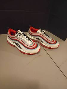 lot 1059 image: Mens Sized 9.5. Nike Air Max 97 White Red Blue Sneakers
