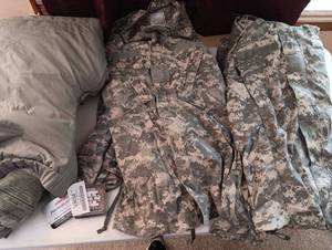 lot 1131 image: 2ea US Army ACU Digital Camouflage Combat Uniform Set w trouser extreme cold medium and medium long