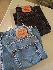 lot 1356 image: Levis. Cut into shorts.  34 and 31 waist