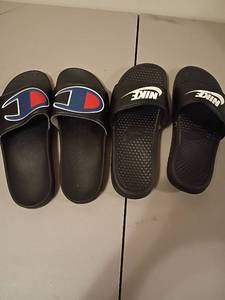 lot 1364 image: Champion, 10 and Nike, 9 Slides.