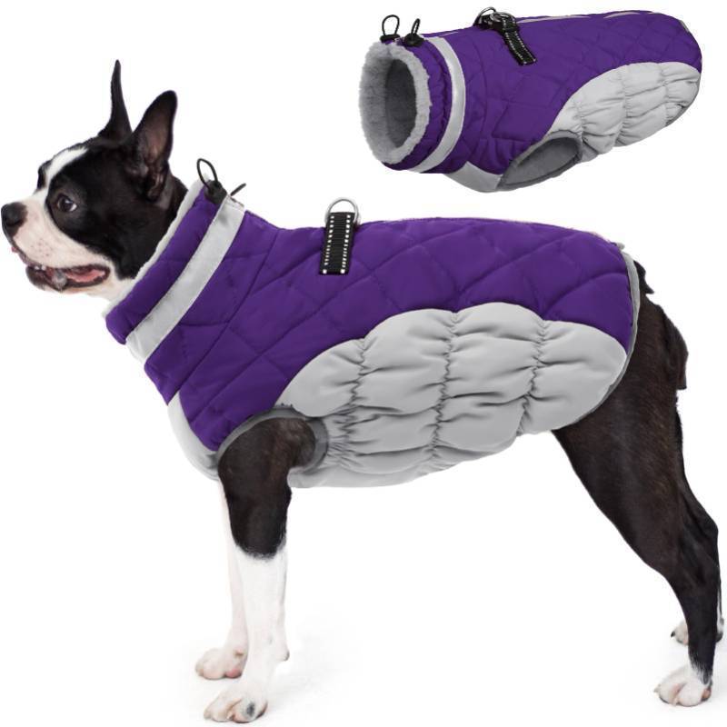 lot 25871 image: Dog Coat, Warm Dog Winter Coat for Small Dogs, Reflective Turtleneck Dogs Jacket with Harness Built in, Waterproof Windproof Pet Fleece Vest Snow Jacket for Cold Weather, Purple S - Retail $33