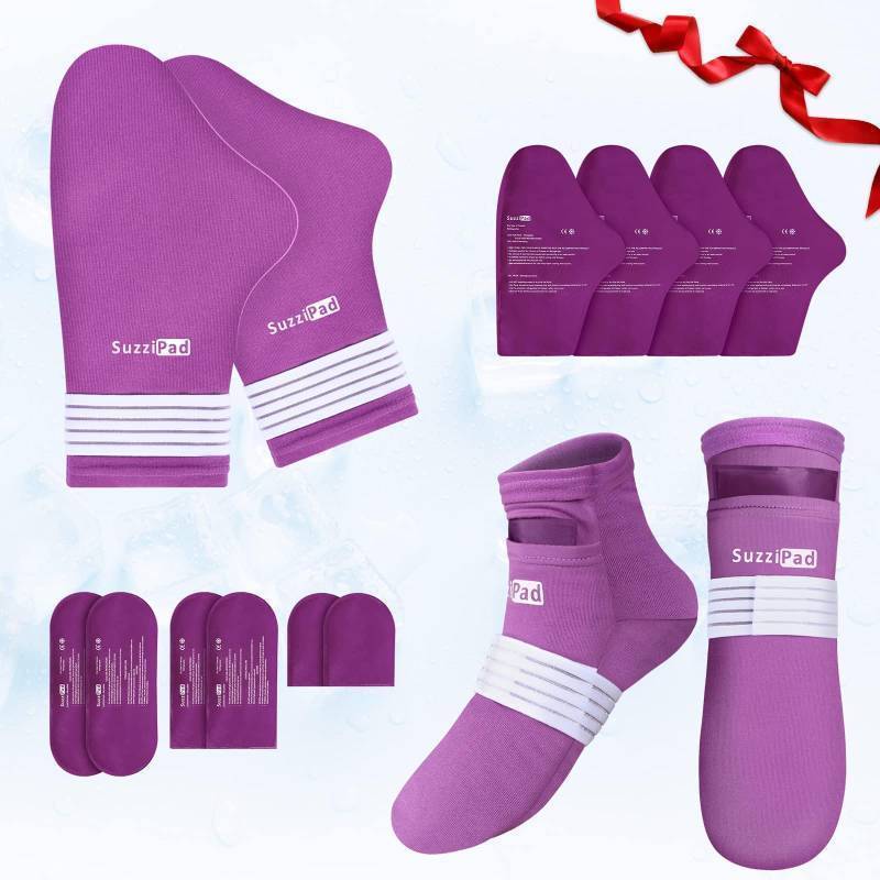 lot 55107 image: Cold Socks & Hand Ice Pack, Cooling Gloves for Chemotherapy, Chemo Care Package for Women and Men, SM, Purple - Retail $46