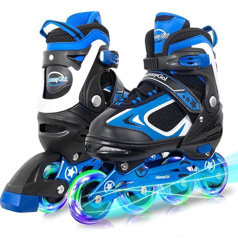 lot 55483 image: Adjustable Inline Skates for Boys with Light up Wheels, Flashing Beginner Toddler Boys Roller Skate Blades for Girls 10-13US - Retail $60