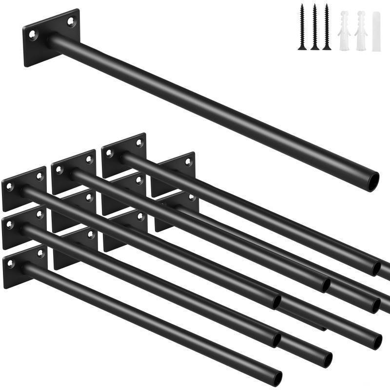 lot 24412 image: 12 Pcs 12 Black Steel Floating Shelf Bracket Blind Shelf Supports - Hidden Brackets for Floating Wood Shelves - Concealed Blind Shelf Support Screws and Wall Plugs Included - Retail $70