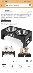 lot 62744 image: Elevated Dog Bowls for Small Dogs and Cats, Non-Slip Cat Bowls with 2 Thick 5.5 Stainless Steel Dishes, Dog Feeder 2 Heights Adjustable to 2.6-5.3 - Retail $18
