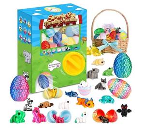 lot 62746 image: Prefilled Easter Eggs - 24Pcs 3D Printed Surprise Eggs with 3D Animals Toys Capsule Vending Machine Toy Easter Eggs Filled Gifts for Boys Girls Kids - Retail $29