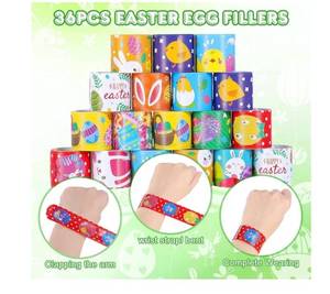 lot 62747 image: Easter Slap Bracelets for Kids 36PCS Easter Basket Stuffers for Kids Bulk Snap Bracelet Easter Party Favors Supplies Easter Egg Fillers Toys Goodie Bag Stuffers Toy Gifts for Student Classroom Prizes - Retail $12