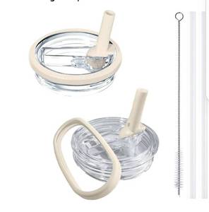 lot 62753 image: 2 Pack Stanley Lid Replacement 40 oz, with Leak Proof and Flip Straw Lid, Stanley Cup Accessories, for Stanley Quencher H2.0 40 oz Tumbler (Only), BPA Free (Cream) - Retail $14