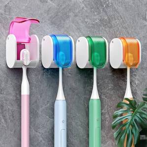 lot 62757 image: Toothbrush Holder Wall Mounted with Cover Moisture-Proof and Dust-Proof Toothbrush Storage Organizer for Shower Family and Travel 4PCS - Retail $13