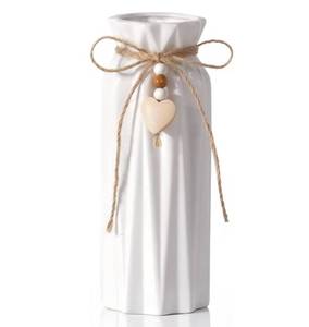 lot 62758 image: Elegant 8 Inch Ceramic Vase with Geometric Pattern, Decorative Vase with Jute Rope & Heart Charm for Home Decor, Table Centerpieces, and Gifts, Ideal for Living Room, Bedroom, and Office - Retail $13