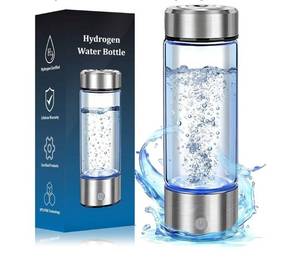 lot 62759 image: Hydrogen Water Bottle Generator - Portable Hydrogen Water Ionizer Machine SPE PEM Tech, Rechargeable Hydrogen Rich Water Glass Bottle for Home Gym Office and Travel Hydrogen Bottle - Retail $37