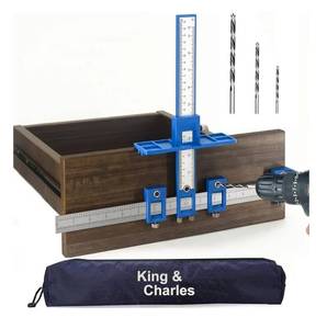 lot 62761 image: Cabinet Hardware Jig, Cabinet Handle Jig with 3pcs Point Wood Drill Bits, Use for Handles Pulls Knobs on DrawersDoors, Wood Drilling Dowelling Guide Set. - Retail $10
