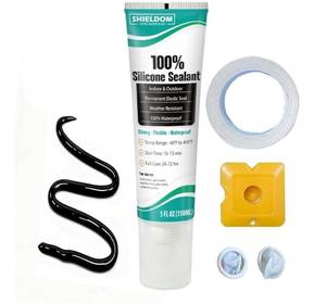 lot 62762 image: Silicone Sealant Adhesive Silicone Caulk with Finishing Tool 100% Waterproof Seal Shrink & Crack Proof, Flexible, Strong Adhesion for Automotive, Bathroom, Kitchen, Windows 150ML5Oz (black) - Retail $16